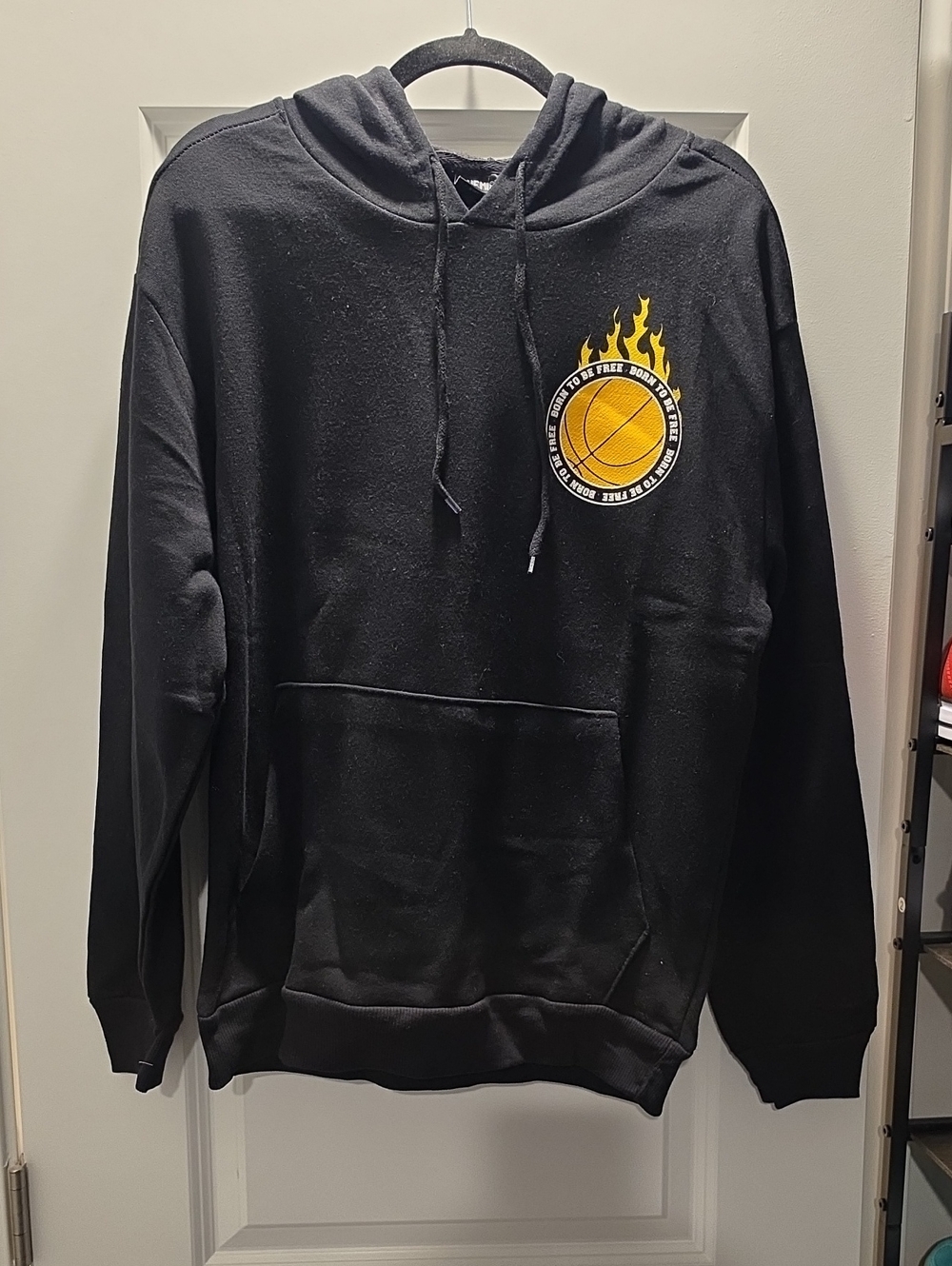 Chemistry Black Basketball Hoodie with Yellow Flaming Basketball Patch